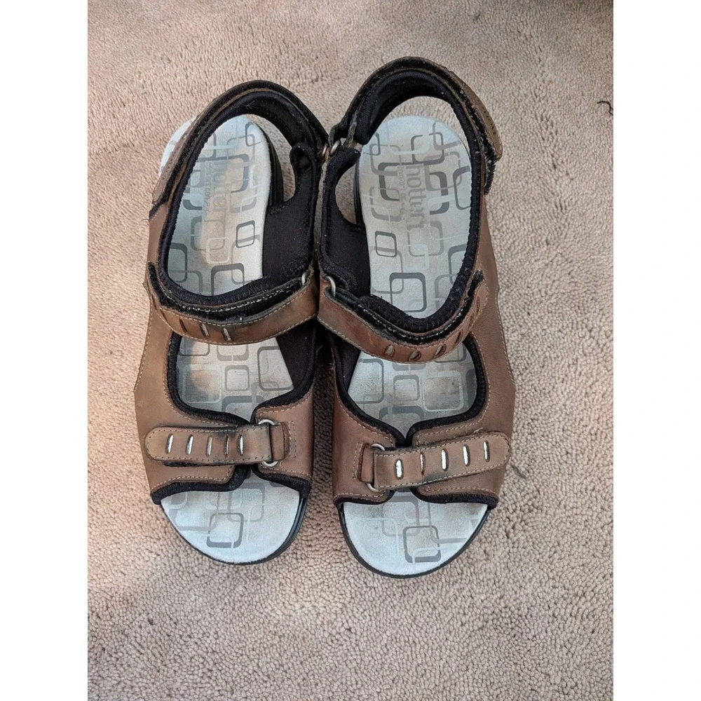 Hotter England Brown Leather Comfort Adjustable Strap Sandals Womens UK 8